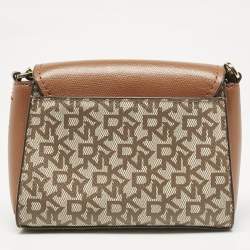 DKNY Beige/Brown Signature Coated Canvas and Leather Crossbody Bag