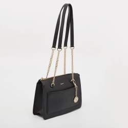 DKNY Black Leather Bryant Top Zip Shoulder Bag