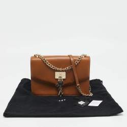 DKNY Brown Leather Elissa Flap Shoulder Bag