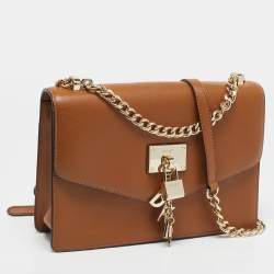 DKNY Brown Leather Elissa Flap Shoulder Bag