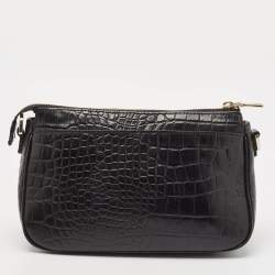 Pre Owned DKNY Black Croc Embossed Leather Padlock Crossbody Bag