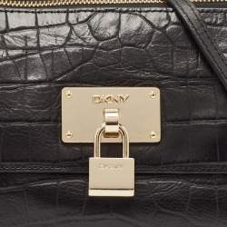 Pre Owned DKNY Black Croc Embossed Leather Padlock Crossbody Bag