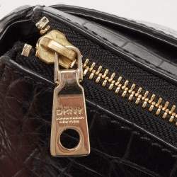 Pre Owned DKNY Black Croc Embossed Leather Padlock Crossbody Bag