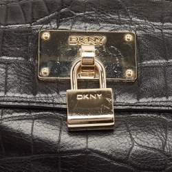 Pre Owned DKNY Black Croc Embossed Leather Padlock Crossbody Bag