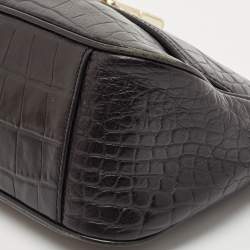 Pre Owned DKNY Black Croc Embossed Leather Padlock Crossbody Bag