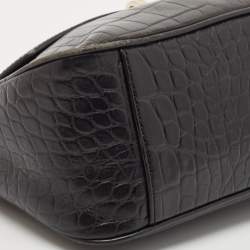 Pre Owned DKNY Black Croc Embossed Leather Padlock Crossbody Bag