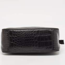 Pre Owned DKNY Black Croc Embossed Leather Padlock Crossbody Bag