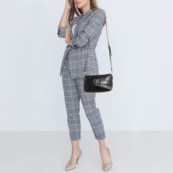 Pre Owned DKNY Black Croc Embossed Leather Padlock Crossbody Bag