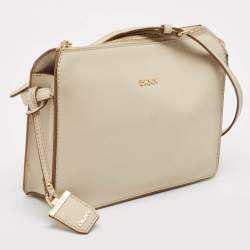 DKNY Off White Leather Bryant Zip Crossbody Bag 