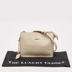 DKNY Off White Leather Bryant Zip Crossbody Bag 