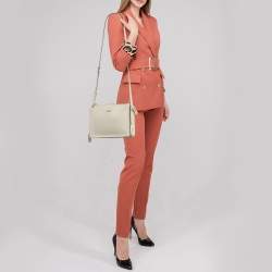 DKNY Off White Leather Bryant Zip Crossbody Bag 
