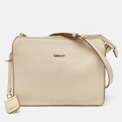 DKNY Off White Leather Bryant Zip Crossbody Bag 