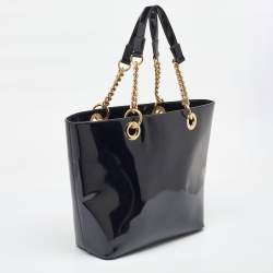 DKNY Black Patent Leather Chain Shopper Tote