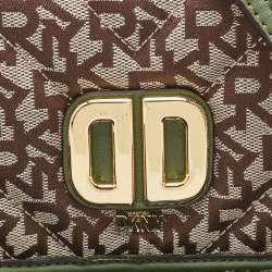 DKNY Beige/Green Canvas and Leather Delphine Crossbody Bag