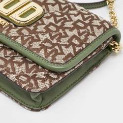 DKNY Beige/Green Canvas and Leather Delphine Crossbody Bag