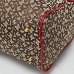 Pre Owned Dkny Red/Beige Monogram Fabric and Leather Zip Tote