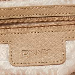 Pre Owned Dkny Red/Beige Monogram Fabric and Leather Zip Tote