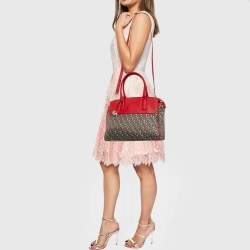 Pre Owned Dkny Red/Beige Monogram Fabric and Leather Zip Tote