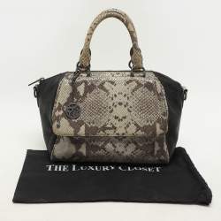 Pre Owned Dkny Grey/Black Leather and Snake Print Leather Satchel
