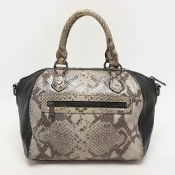 Pre Owned Dkny Grey/Black Leather and Snake Print Leather Satchel