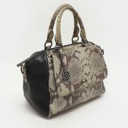 Pre Owned Dkny Grey/Black Leather and Snake Print Leather Satchel