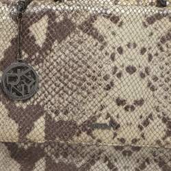 Pre Owned Dkny Grey/Black Leather and Snake Print Leather Satchel