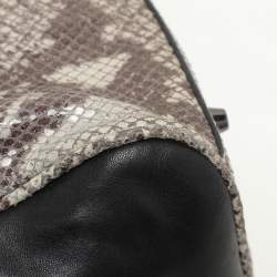 Pre Owned Dkny Grey/Black Leather and Snake Print Leather Satchel