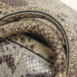 Pre Owned Dkny Grey/Black Leather and Snake Print Leather Satchel