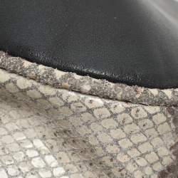 Pre Owned Dkny Grey/Black Leather and Snake Print Leather Satchel