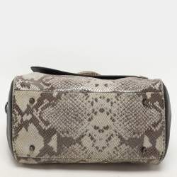 Pre Owned Dkny Grey/Black Leather and Snake Print Leather Satchel