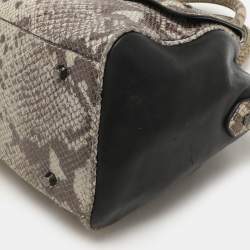 Pre Owned Dkny Grey/Black Leather and Snake Print Leather Satchel