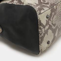 Pre Owned Dkny Grey/Black Leather and Snake Print Leather Satchel