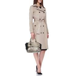 Pre Owned Dkny Grey/Black Leather and Snake Print Leather Satchel