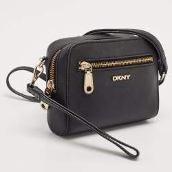 Dkny Black Leather Front Pocket Crossbody Bag