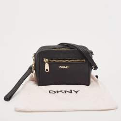 Dkny Black Leather Front Pocket Crossbody Bag