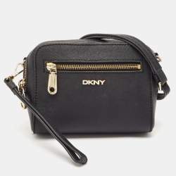 Dkny Black Leather Front Pocket Crossbody Bag