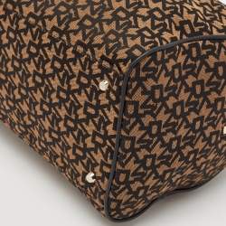 Pre Owned DKNY Black/Brown Monogram Fabric and Leather Boston Bag