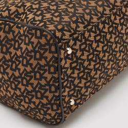 Pre Owned DKNY Black/Brown Monogram Fabric and Leather Boston Bag