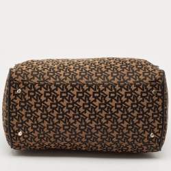 Pre Owned DKNY Black/Brown Monogram Fabric and Leather Boston Bag
