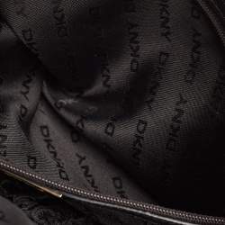 Pre Owned DKNY Black/Brown Monogram Fabric and Leather Boston Bag