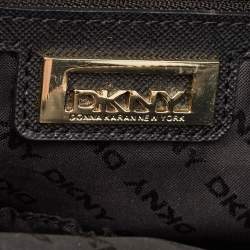 Pre Owned DKNY Black/Brown Monogram Fabric and Leather Boston Bag