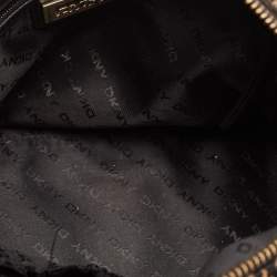 Pre Owned DKNY Black/Brown Monogram Fabric and Leather Boston Bag