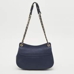 DKNY Navy Blue Leather Chain Flap Shoulder Bag