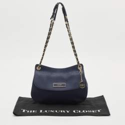 DKNY Navy Blue Leather Chain Flap Shoulder Bag