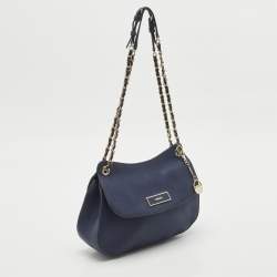 DKNY Navy Blue Leather Chain Flap Shoulder Bag