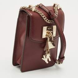 Pre Owned DKNY Burgundy Leather Elissa North South Crossbody Bag