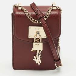DKNY Burgundy Leather Elissa North South Crossbody Bag