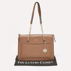 DKNY Brown Leather Large Bryant Top Zip Tote