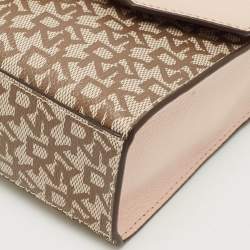 Pre Owned DKNY Light Pink/Beige Signature Coated Canvas and Leather Von Flap Shoulder Bag