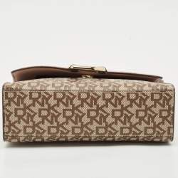 Pre Owned DKNY Light Pink/Beige Signature Coated Canvas and Leather Von Flap Shoulder Bag